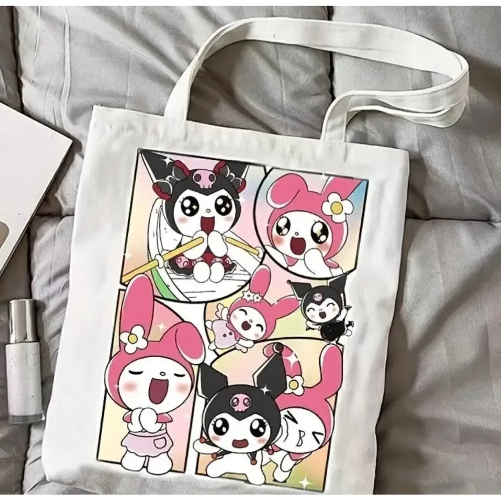 Kuromi/Melody Canvas Tote Bag